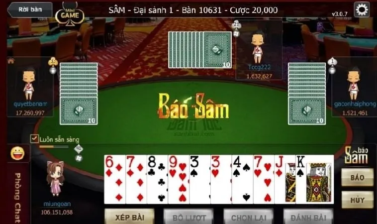 Giao diện chơi Sâm Lốc Tại BET168VN